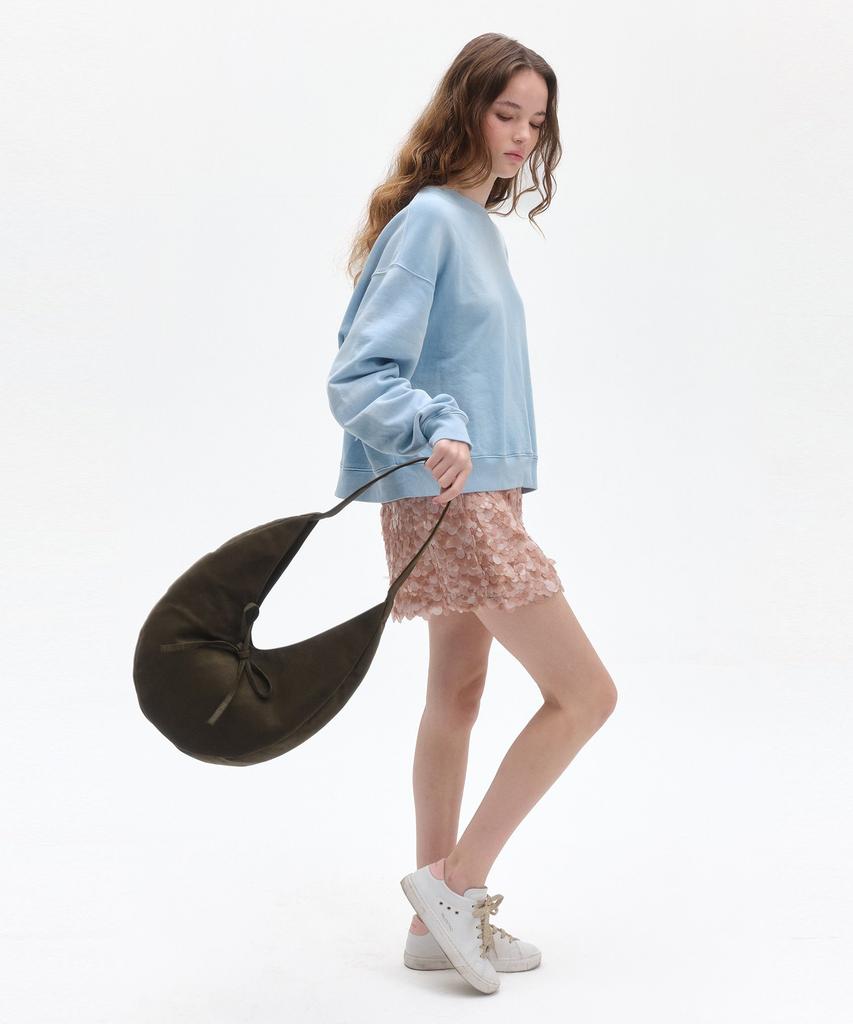 Bowtique Crescent Suede Hobo Bag_Khaki