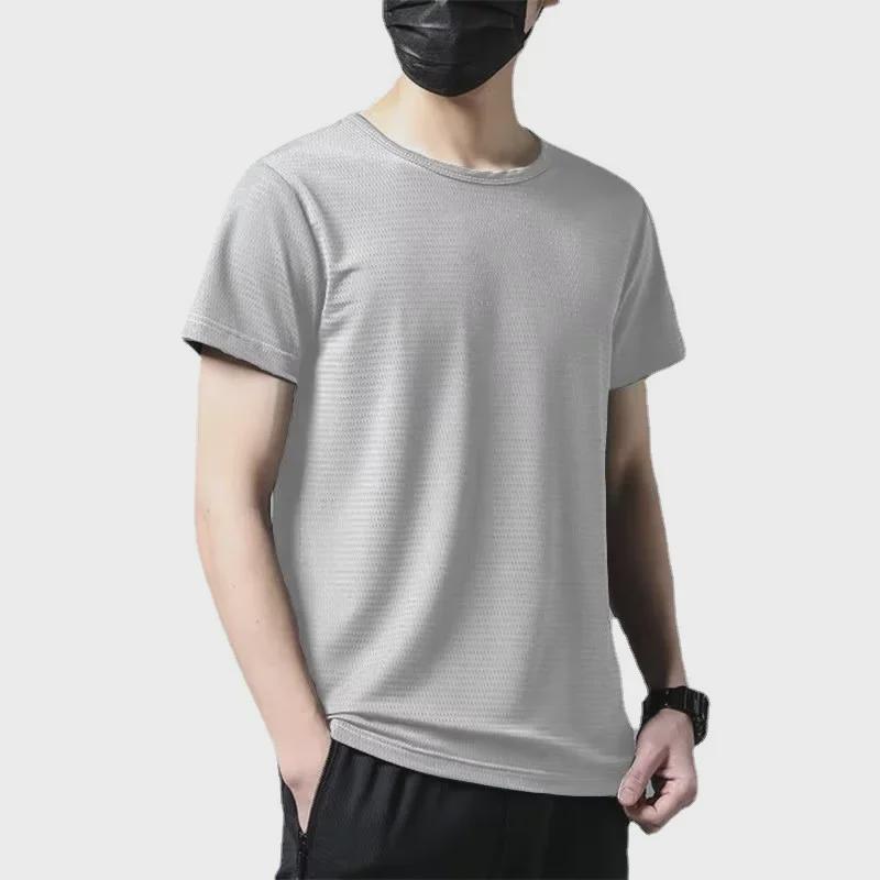 Men's Quick-Dry Ice Silk Mesh Sports T-Shirt, Breathable Summer Short-Sleeve