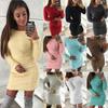 Women's Fluffy Long Sleeve Sweater Top Cozy Bodycon Mini Jumper Dress Blouse