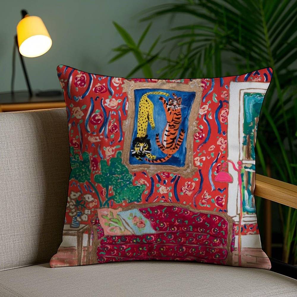 H-Henri M-Matisse Painting Pillow Case Home Dorm Chair Back Short Plush Double-Sided Printing Office Nap Time Cushion Cover
