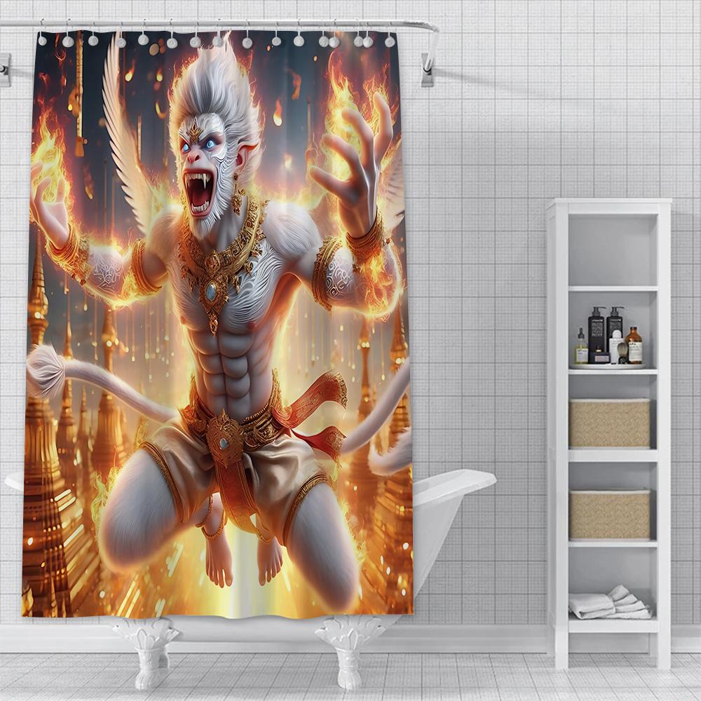 Game Black Myth Wukong Shower Curtain Waterproof Polyester Fabric Paint Bath Curtains Home Bathroom Decor Curtain With Hook