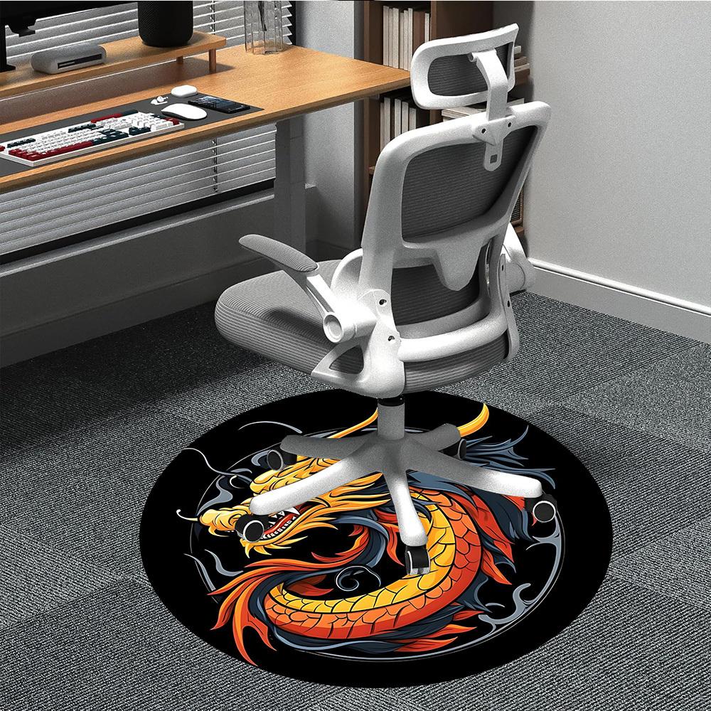 1 pièce Tapis Rond YinYang Dragon pour Bureau, Sous les Chaises de Bureau Chambre à Coucher Salon Décoration de Maison, Déco de Pièce, Disponible en Différentes Tailles