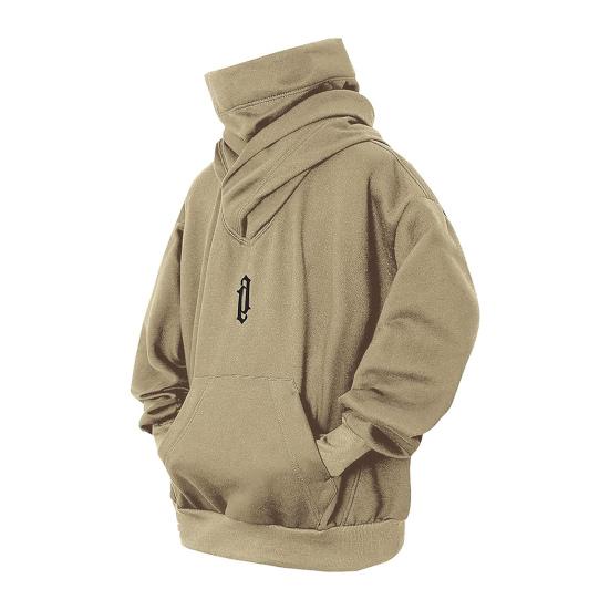 Yousheng Men Winter Hoodie High Collar Neck Protection Hooded Pullover Long Sleeves with Big Pocket Elastic Cuffs And Hem Loose Daily Sport Top
