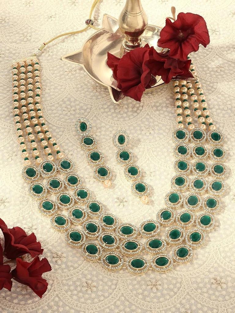 Grün Mehrschichtig Österreichische Diamanten Künstliche Steine & Perlen Verziert Braut Halskette & Ohrring Set Für Frauen