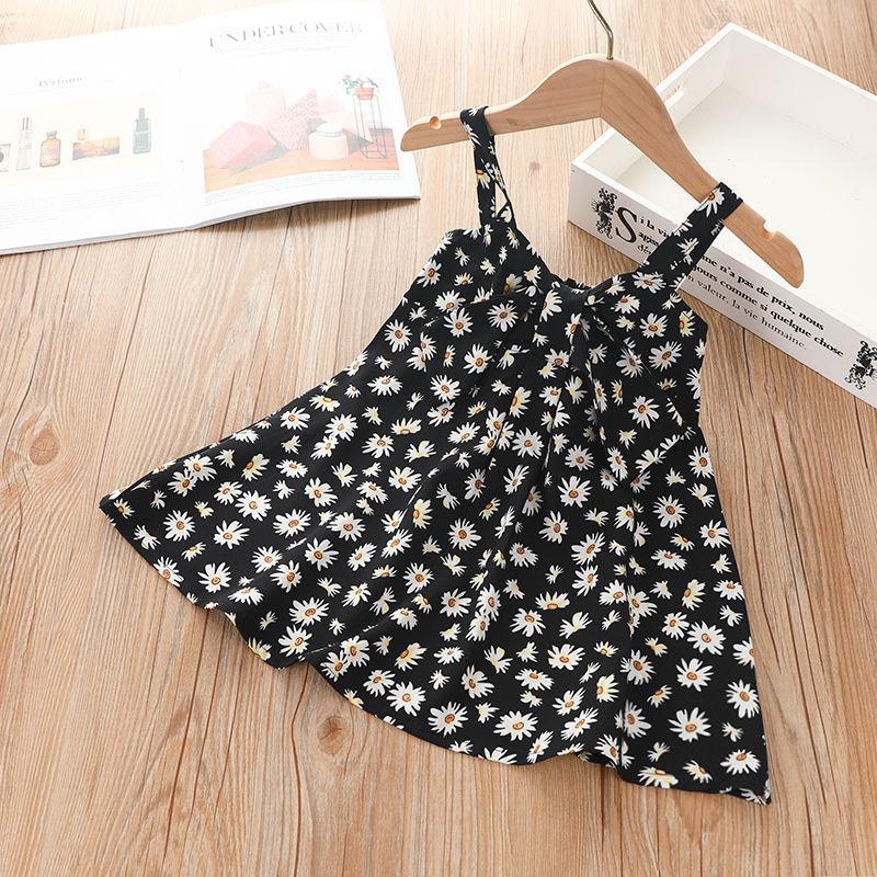 Sweet Halter Dress for Girls Summer Children Sleeveless Polka Dot Floral Princess Dress