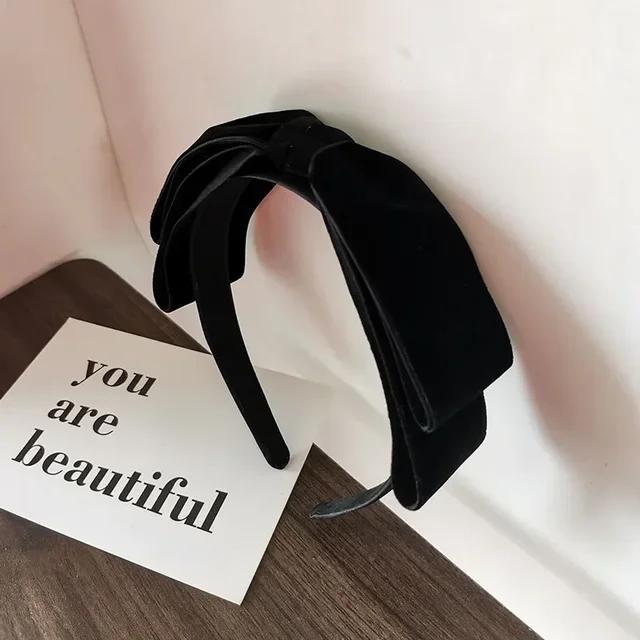 Elegant Velvet Bow Bezel Headband for Women Solid Color Bow Hair Band  Korean Retro Hairband Headwear Girls Hair Accessories