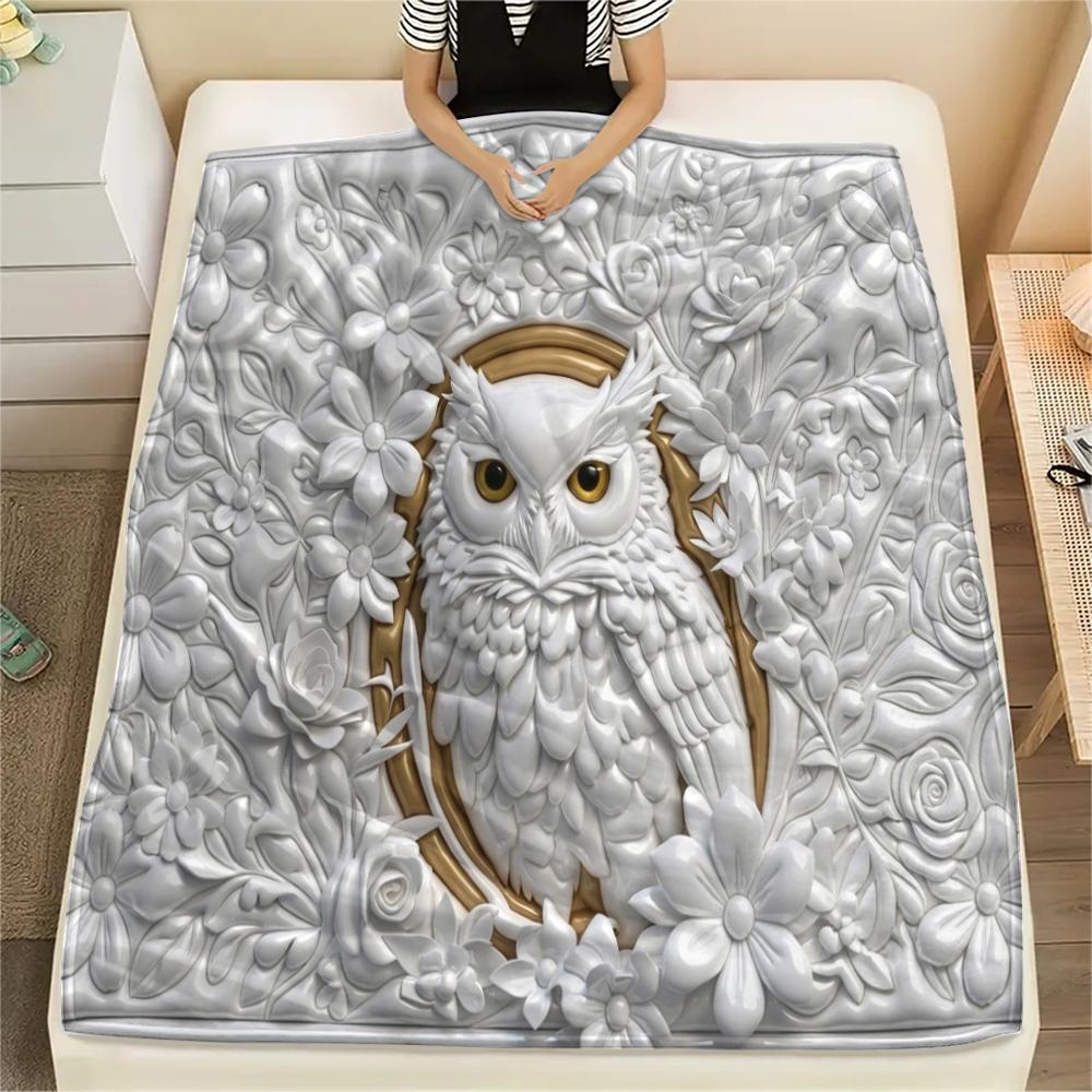 1Pc Owl Print Flannel Blanket, High Quality Comfortable for All Seasons, Home Decor, Warmth and Comfort, Perfect for Christmas Gifts W67