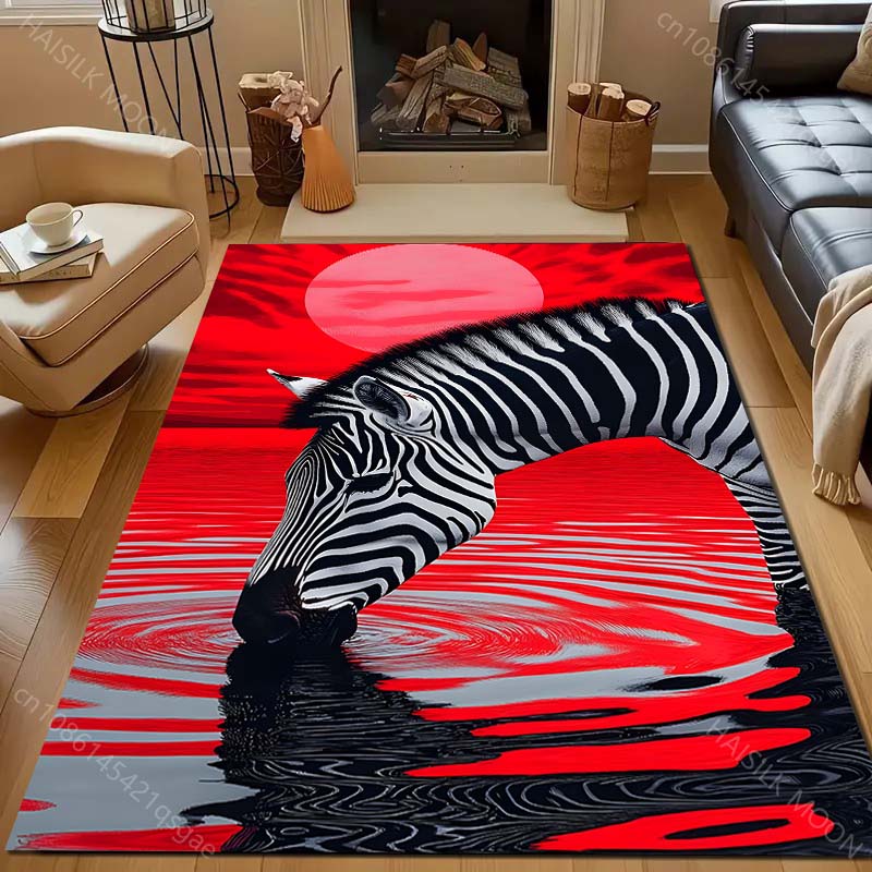 Rode Zebra Drinkwater Print Tapijt voor Slaapkamer Woonkamer Bedzijde Sofa Vloermat Moderne Huisdecoratie Gebiedskleed Groot Formaat