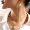 Fashionable Women's Pearl & Zircon Necklace and Earring Set