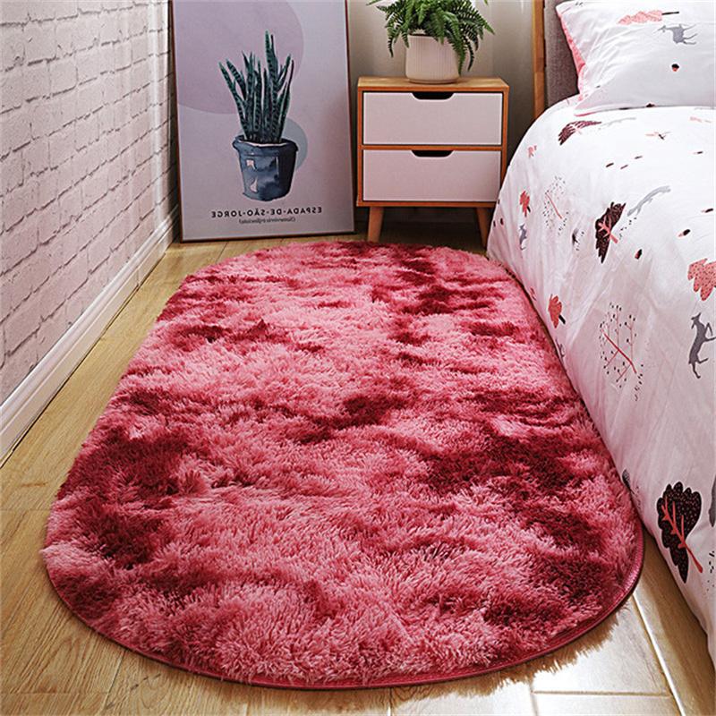 Soft Fluffy Carpets For Living Room Non -Slip Thick Velvet Oval Area Rugs For Bedroom Bedside Floor Mats Pets Kids Room Carpets