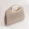 Double Magnetic Button Glamorous Glitter Dinner Clutch Bag for Ladies with Metal Ring Handle Pleated Design Includes Necklace Crossbody Bag