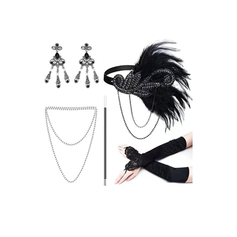 Trendy Feather Headpiece Feathered Headwear Set for Nightclub Parties Halloween