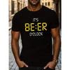 Cotton Beer Time Print T Shirt Tees For Men Casual Short Sleeve T-shirt For Summer Comfortable Durable Easy-Care Crew Neck Tee