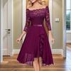 Sexy Gallakjole Off-Shoulder Midjeklemende Midikjole Blonder Spleiset Halv Erm Uregelmessig Kappehem Chiffonkjole