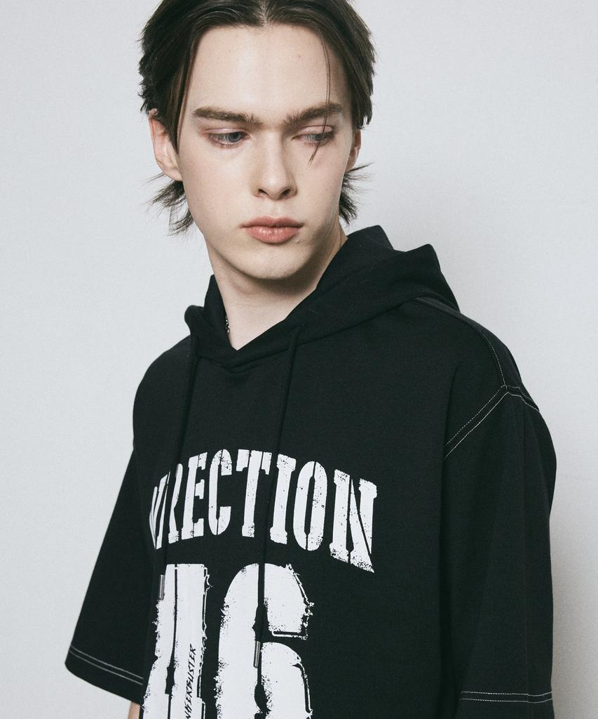 BUNKERBUSTER Contrast Stitch Lettering Hoodie Short Sleeve T-Shirt Mq7Tu424_Black