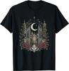 Gothic Cemetery Gate Raven Rose Design | Dark Academia Moon T-Shirt