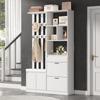 Hallway Wardrobe 120x30x200cm, MDF, with Padded Bench, 2 Shoe Flaps, 1 Drawer, 2 Doors & 10 Clothes Hooks, Up To 30 Kg, for Entryway, White