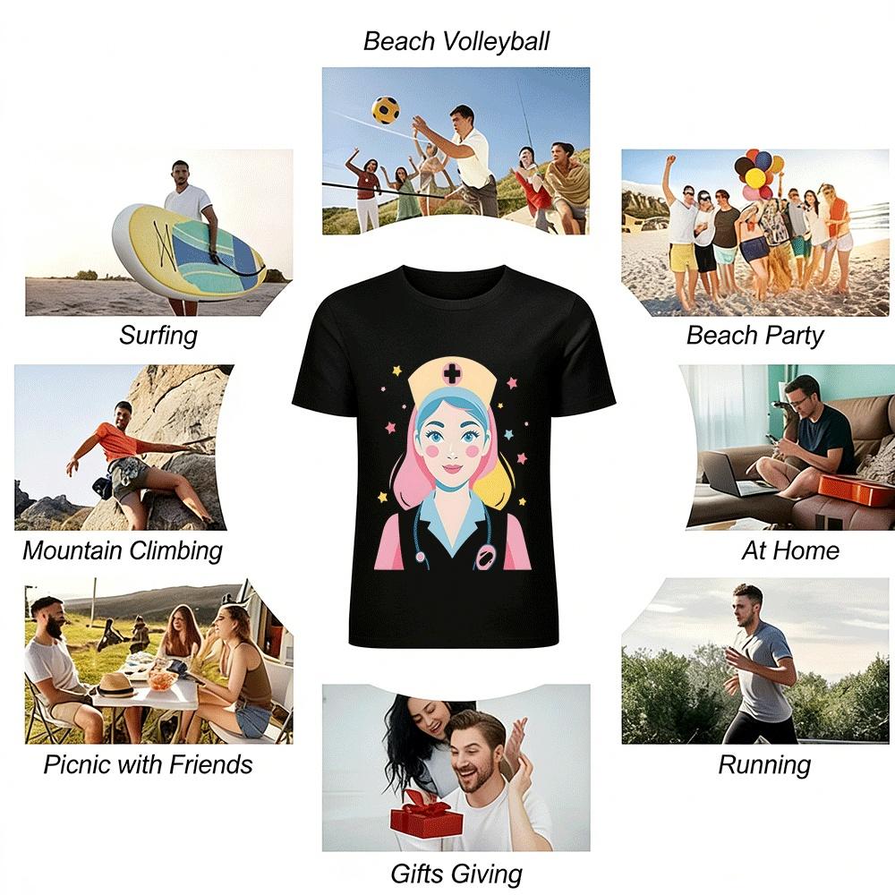 Colorful Nurse Print Casual Top For Medical Worker Fans Pure Cotton T-shirt