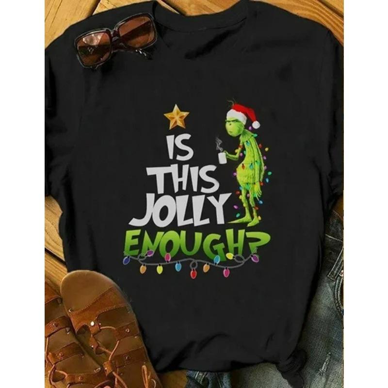 Weihnachts-Cartoon Grünes Fellmonster 3D-gedrucktes Damen Kurzarm T-Shirt Top Kinder Mädchen Lässiger Pullover