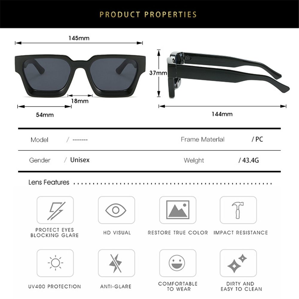 UV400 Protection Thick Square Frame Eyewear Women Sunglasses Shades Retro Sunglasses Ladies Shades