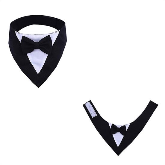 Dog Tuxedo Bandana Formal Wedding Outfit with Bowtie Pet Triangle Bibs Scarf Adjustable Pet Collar for Small Medium Dogs Cats