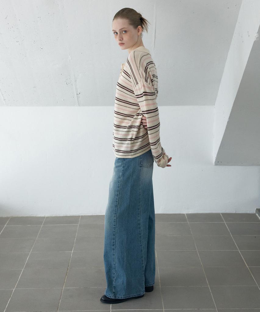 AHWE Multi Stripe Collar Knit_L Beige