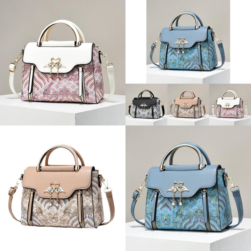 Chic Embroidered Color Block Handbag For Women Stylish Versatile Shoulder Bag