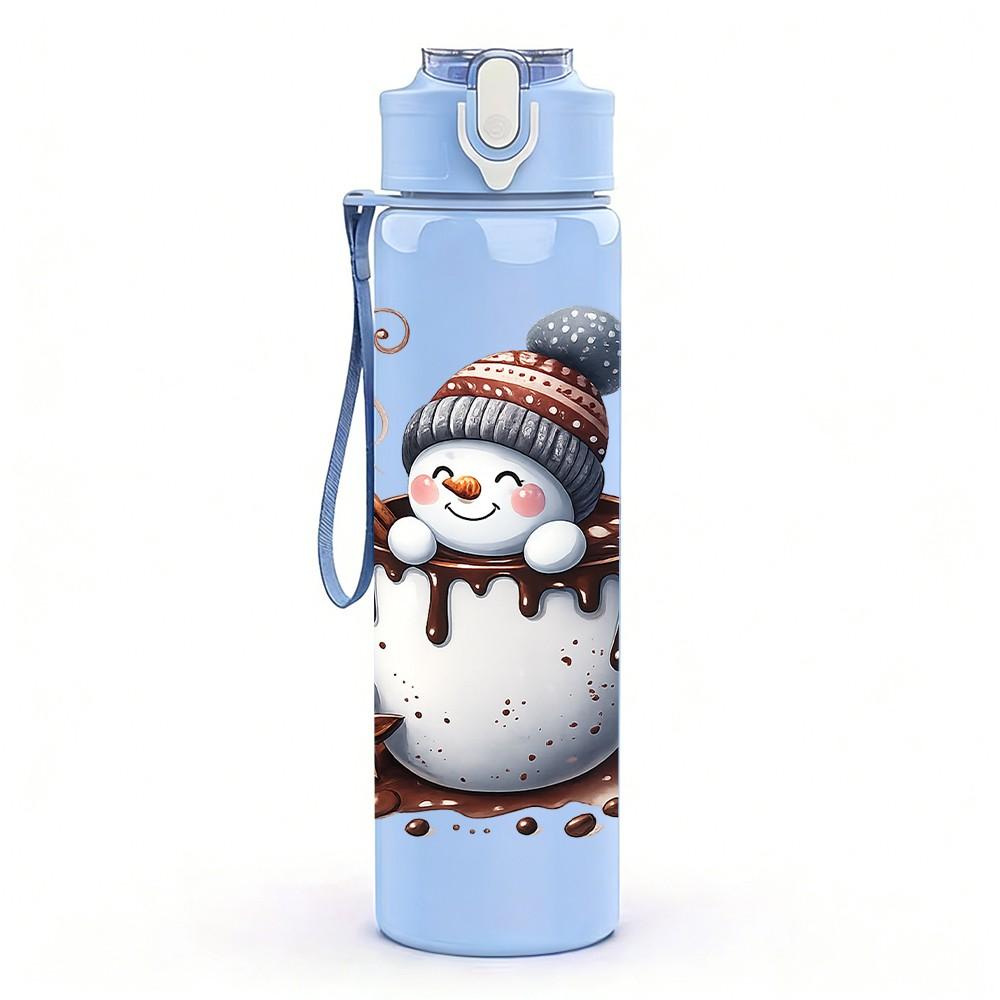 1PC Snowman Hot Cocoa Winter Print 750ml Color Plastic Sports Water Bottle Leakproof Flip Straw Lid Suitable for Sports Office Home Use