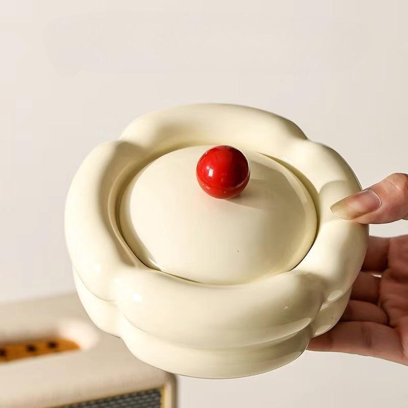Elegant Cream Colored with Lid, Modern, Unique Design for Home and Living Room Decor,Ashtray for Living Room, Decorative Tray, Contemporary Style