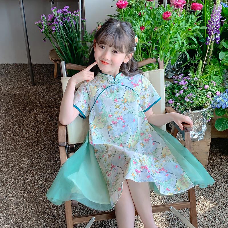 Girls' Floral Mesh Princess Qipao Dress