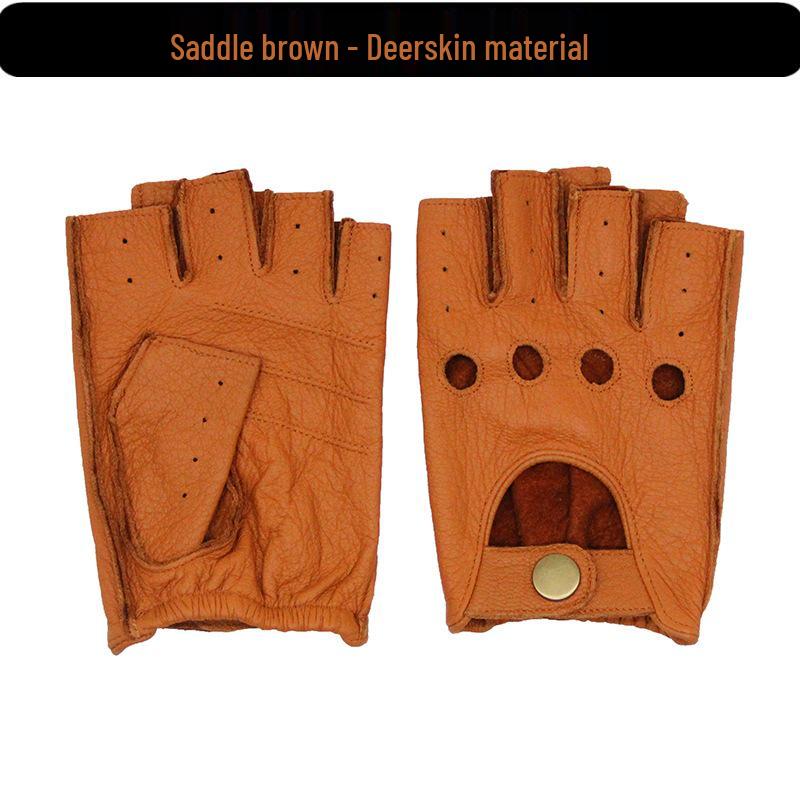 Unisex Retro Fingerless Deerskin Gloves for Sports, Driving & Cycling