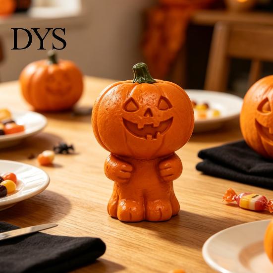 Moderne Resin-Sammlerstücke Halloween Patchwork Geist/Kürbismann Statue Ornament, Kreative Schreibtischfigurine, Dekorative Bücherregal-Akzente