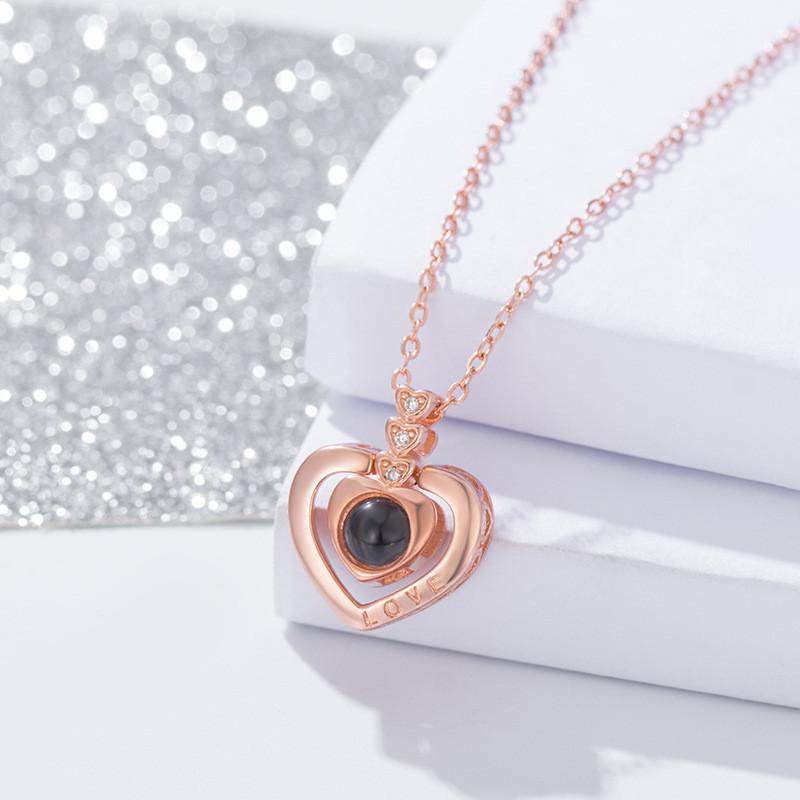 100 Languages I Love You Memory Projection Necklace Double Peach Heart Heart Collar Chain