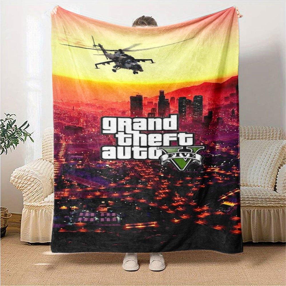 1ks Mäkká flanelová deka Grand Theft Auto s dizajnovou potlačou Útulná deka na všetky ročné obdobia, ideálna na pohovku, posteľ, do kancelárie