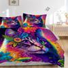 3pcs Multicolored Cat Quilt Set Cartoon Themed Bed Quilt Set Lovely Character Bedroom Decor Bed Quilt Set Four Seasons (1 Cover + 2Pillowcase NO
