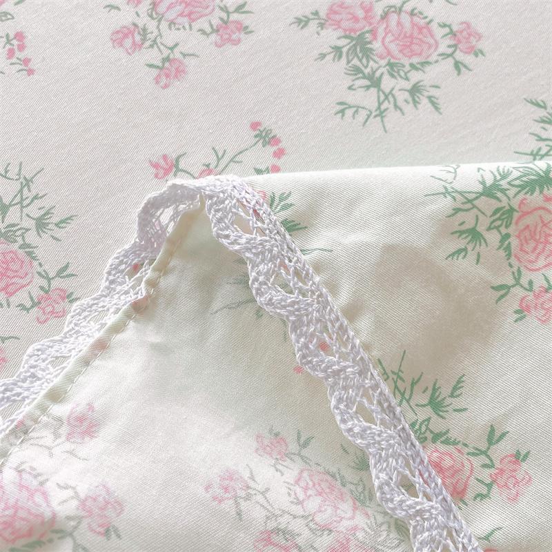 1c Fustă de pat din bumbac pur Stil floral Cuvertură de pat Protector de saltea cu dantelă Plapumă prietenoasă cu pielea roupa de cama (Fara fata de perna)