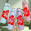 1PC Red Hibiscus Flower Print 750ml Color Plastic Sports Water Bottle Leakproof Flip Straw Lid Suitable for Sports Office Home Use