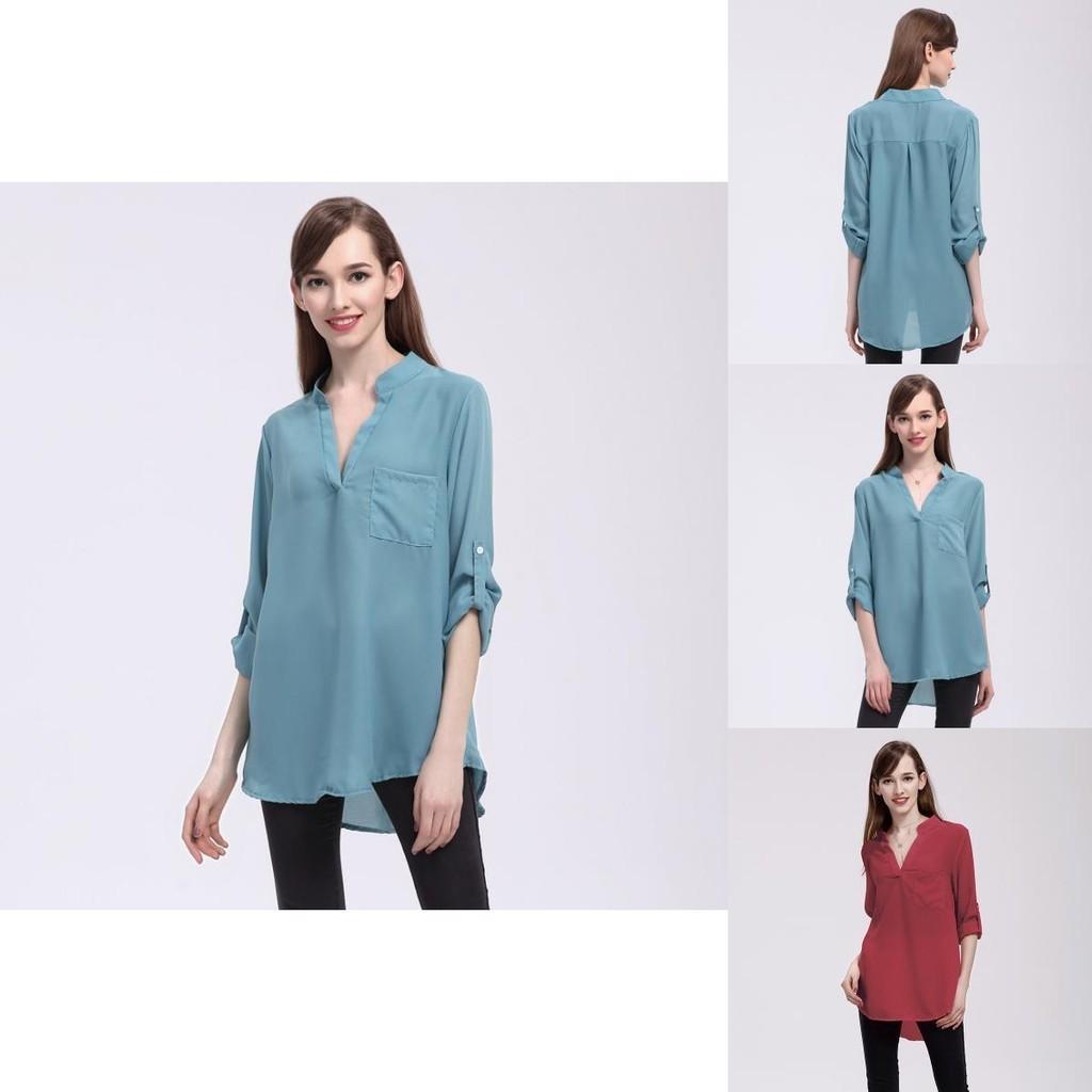Stylish Chiffon Blouses For Women Loose Fit V-neck Shirts With Long Sleeves Perfect For Office And Casual Wear In Spring