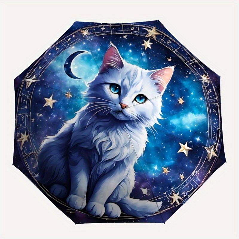 1pc Starry Cat Design Cartoon Umbrella, Portable 3-Fold Compact Umbrella, Suitable for Camping, Hiking and Travel, Ideal Easter Birthday Gift for Fami