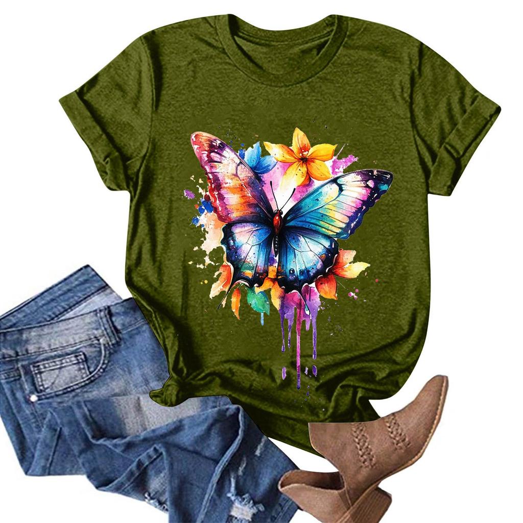 Women's Fashion Casual Printed Round Neck Pullover Short Sleeve T-Shirt Top