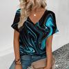 Color Oil Painting Tie Dye 3D Print T-Shirts Women V-Neck Short Sleeve T Shirt Y2k Harajuku Streetwear Tees Tops Female Clothing