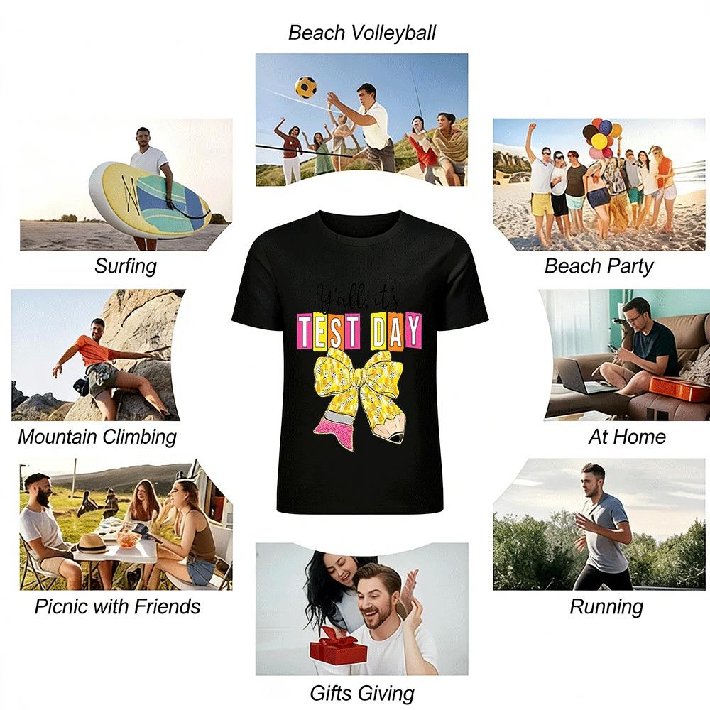 Y'all It's Test Day Bow Pencil Print Casual Adult T-Shirt Pure cotton T-shirt