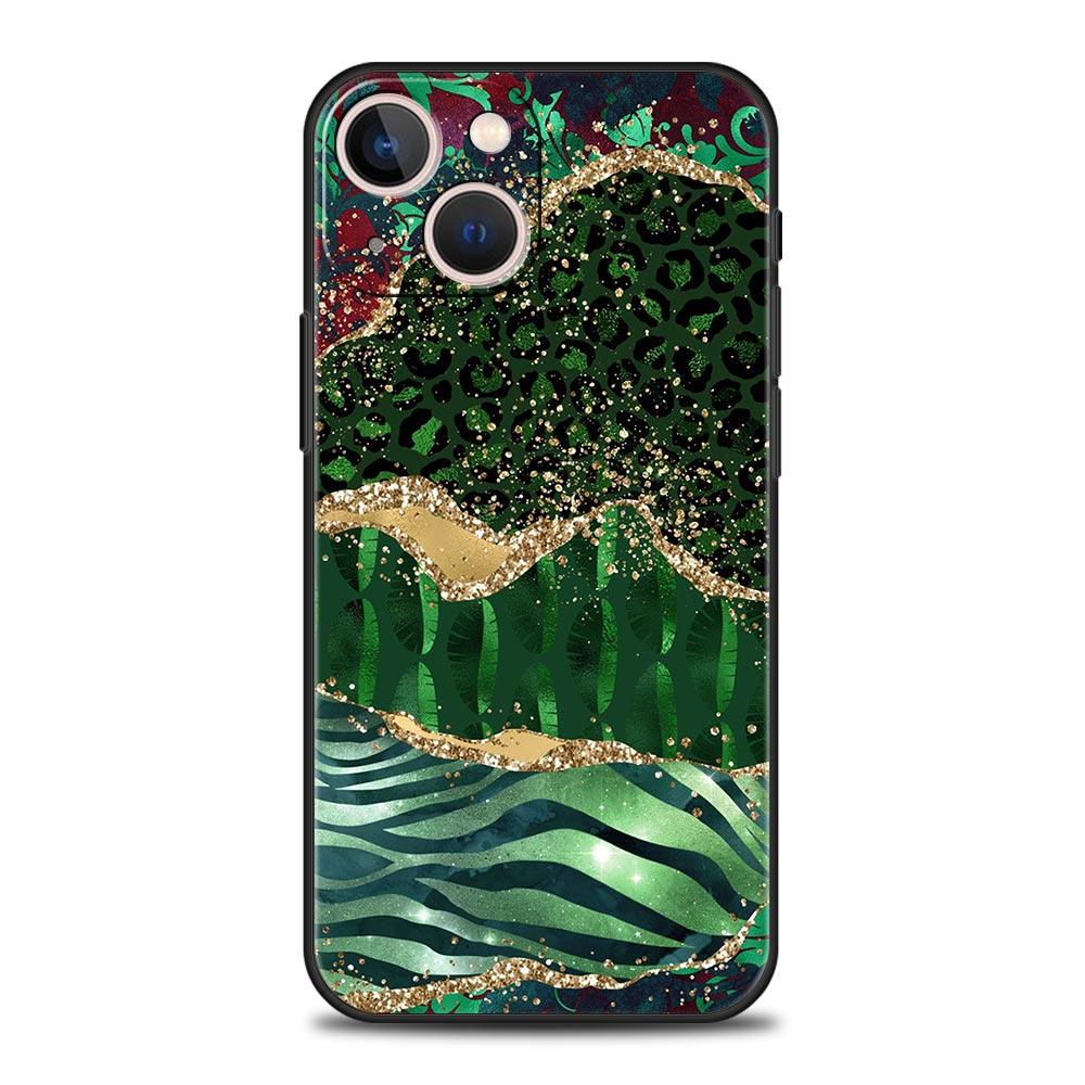 Navy Blue Glitter Agate Marble Soft Phone Case For iPhone 11 12 13 15 14 Pro Max X XR XS 7 8 Plus SE 2020 Luxury Black Cover