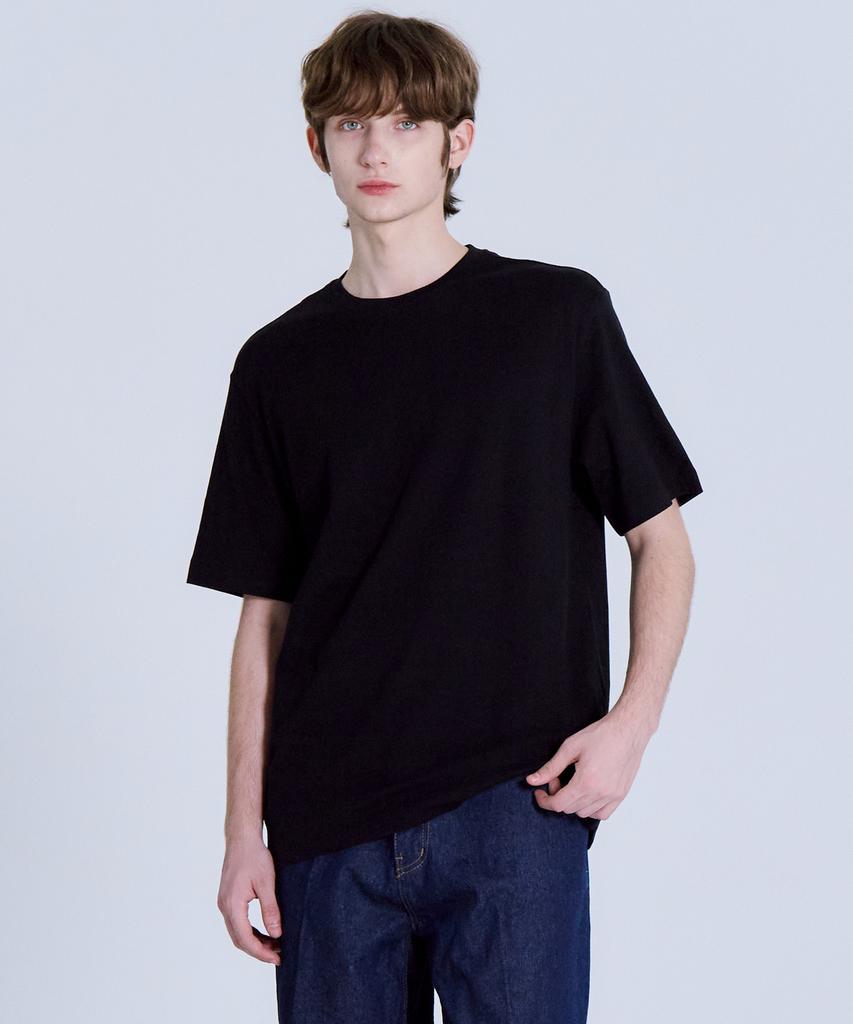 BASIC HOUSE Uni Relaxed Fit Round Neck Short Sleeve T-Shirt Black Lats0105 (A Type)
