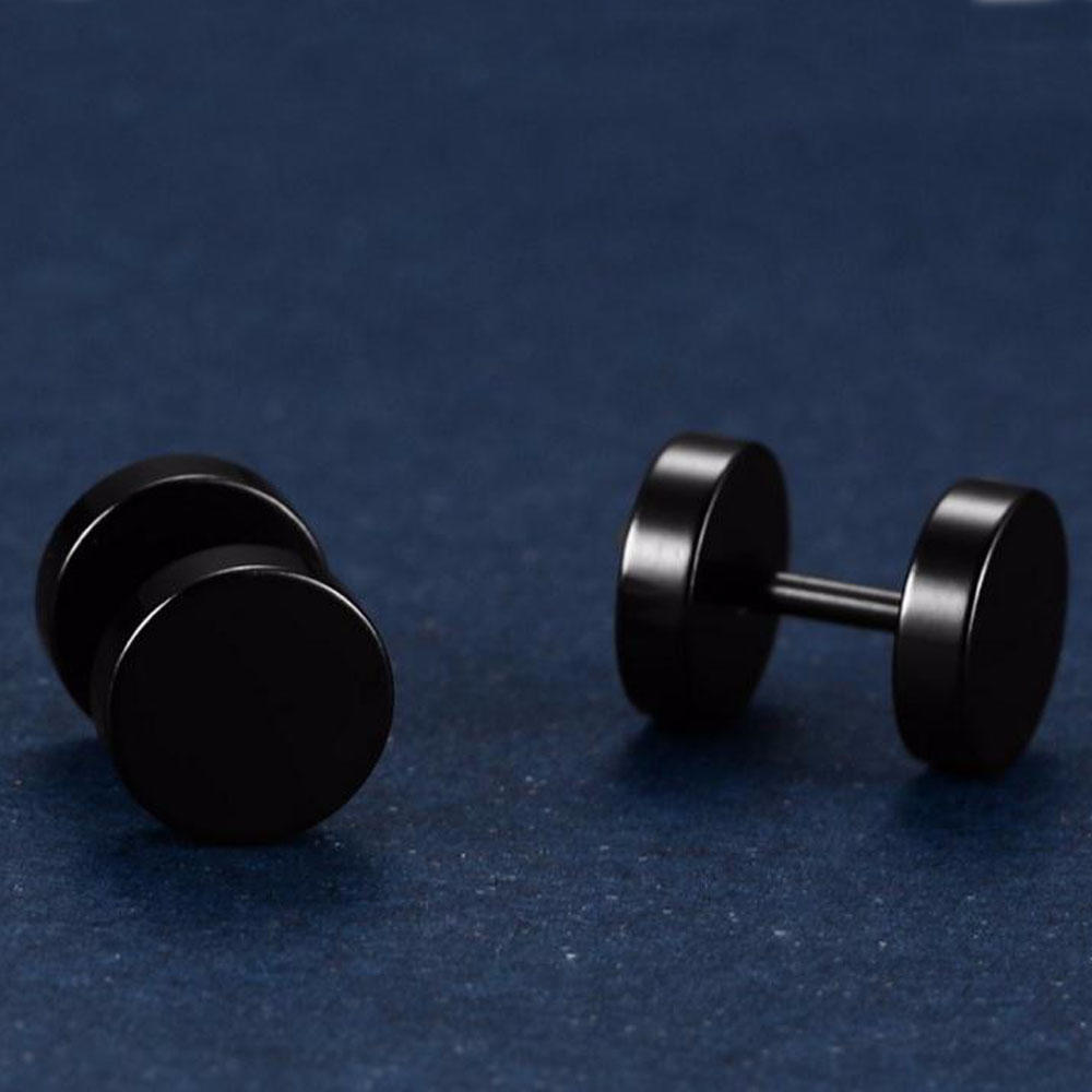 1Pair Unisex Jewelry Round Shape Earrings Ear Stud Cheater Plugs Dumbbells Pattern