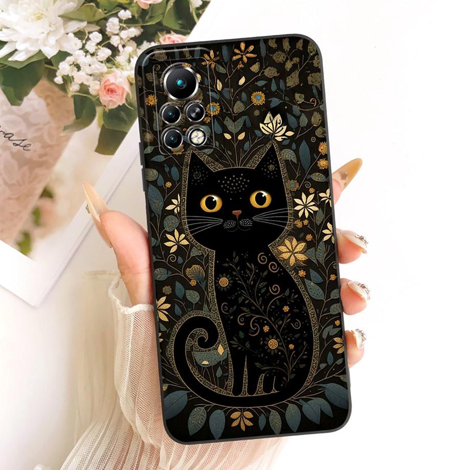 Fashion Painting Phone Case For Infinix Note 11 11s 11 Pro X697 X663 X698 Funda Soft Matte Silicone Bow Pattern Cartoon Cat Capa