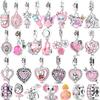Charms Couleur Rose Romantique Perle Argent 925 Zircon Cubique Cœur d'Amour Pendentifs Adaptés Bracelet Original Bijoux DIY Cadeau