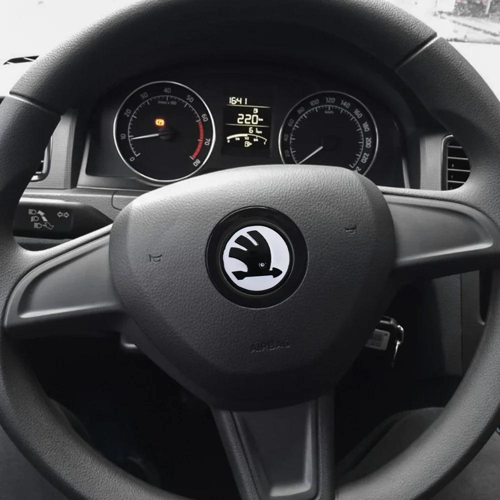 2025 New 1PC Car Steering Wheel Logo Badge Cover Sticker for Skoda Vision-E 440 Felicia Afriq Kamio Fabia Octavia Kodiak Kamik Y