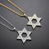 Herr Hip Hop Guldpläterade Smycken Micro Pave Iced CZ Sten Davidsstjärna Hexagram Israel Judendom Halsband