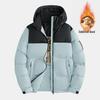 Men's Color Block Hooded Down Cotton Jacket with Wool Filling - Thick, Warm, Loose-Fit, Stand Collar Winter Coat